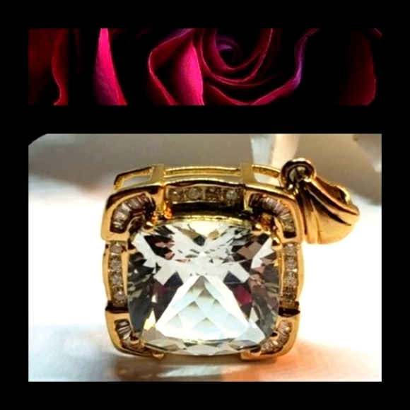 No longer available Large Brazilian Aquam/Diamond Pendant 14KYG - Picture 3 of 7